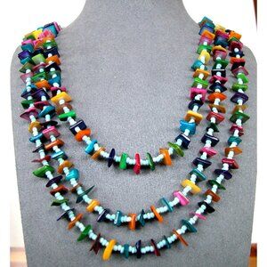 Multicolor 30" 3 stranded Beaded Necklace Set With Silver Accents